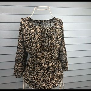 Express Leopard Print Sheer Blouse Black & Tan M